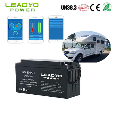 Pin có thể sạc lại IP66 Lithium ion RV Pin 12V 200Ah LiFePO4 chu kỳ sâu với ứng dụng thông minh